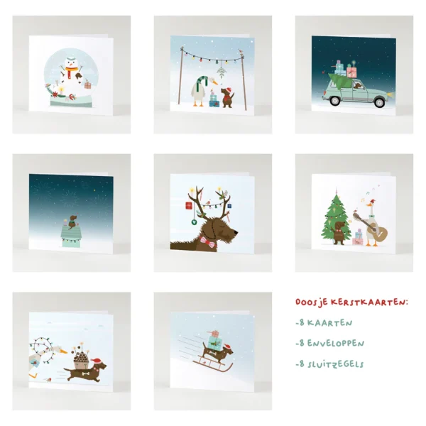 Kerstkaarten Frits met 8 unieke designs incl sluitstickers