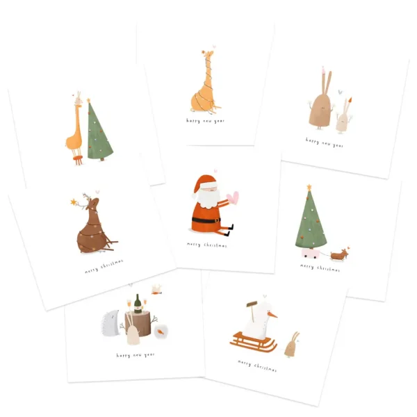 Setje van 8 kerstkaarten incl. enveloppen en stickervel